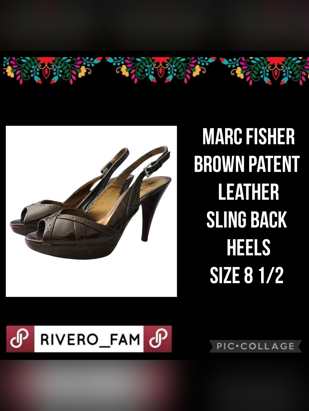 MARC FISHER | BROWN | PATENT LEATHER SLING BACK HEELS | SIZE 8 1/2